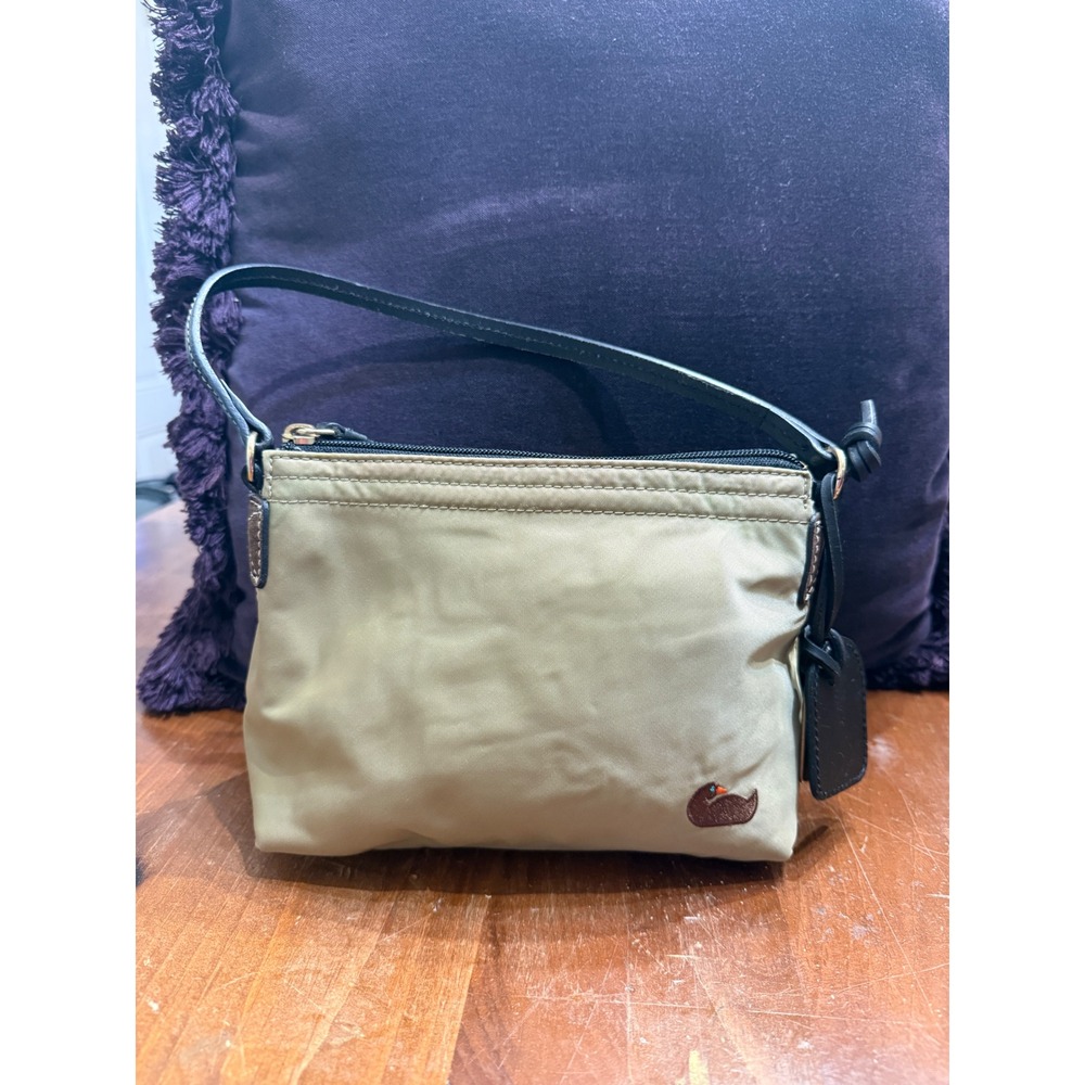 Dooney & Bourke Y2K Khaki Nylon Small Baguette Shoulder Bag Leather Trim